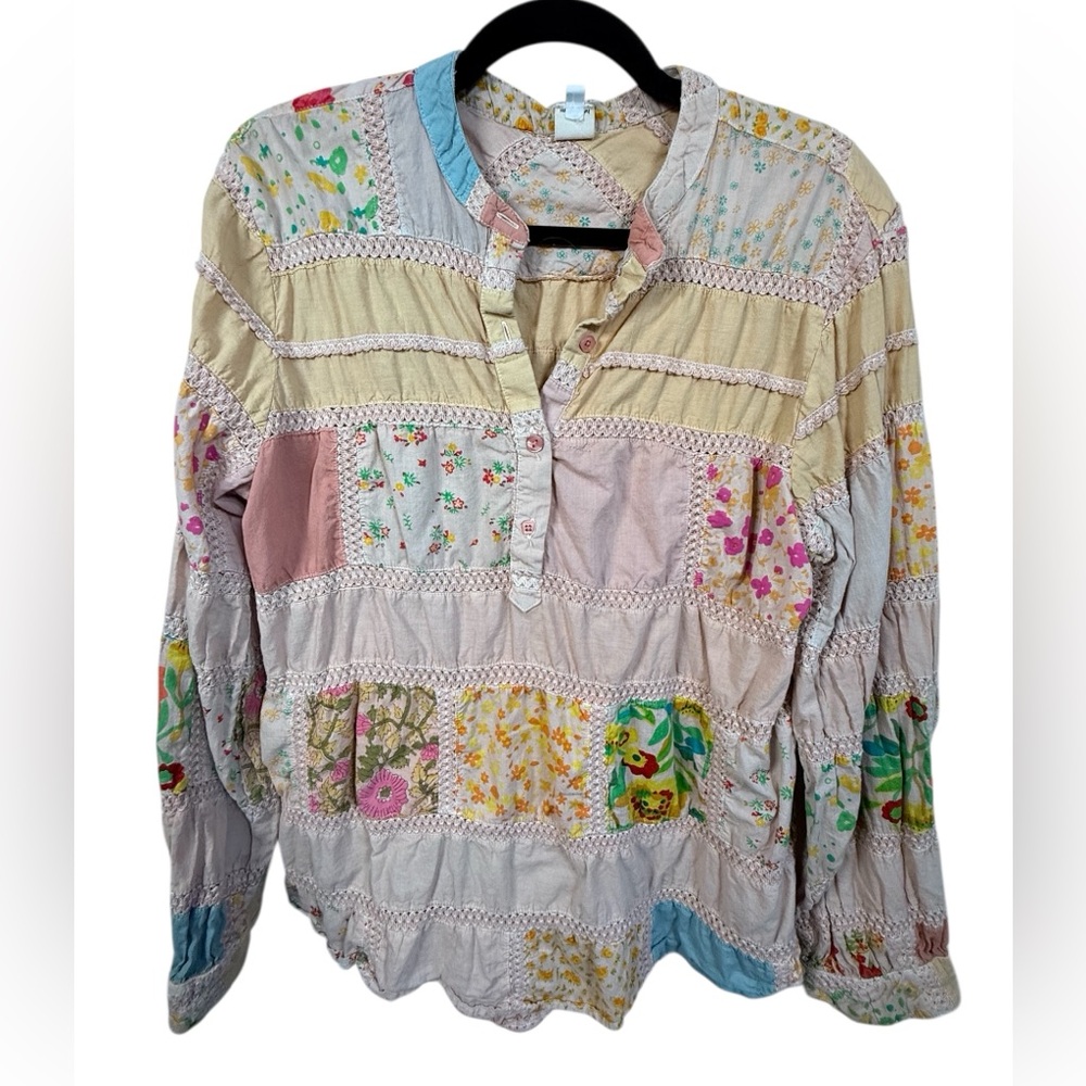 Ivy Jane Patchwork Boho Blouse L Cottagecore Flor… - image 1